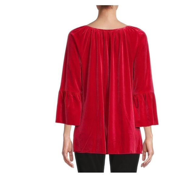 Red Velvet Floral Embroidered Blouse - Picture 4 of 9